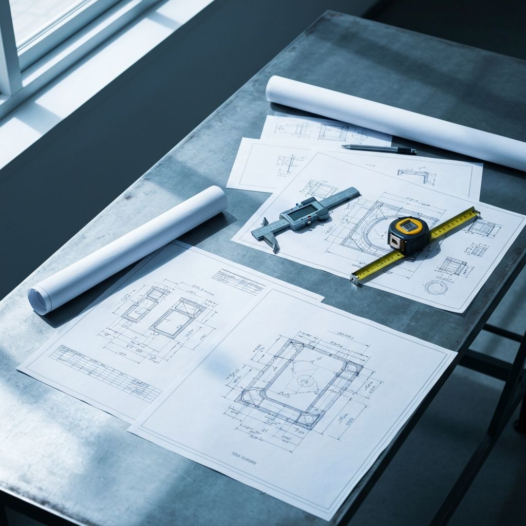 Engineering blueprints and technical schematics