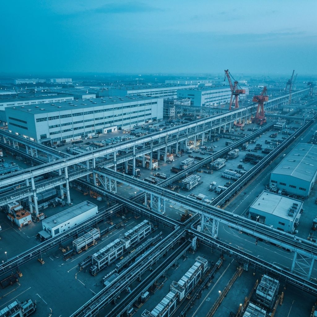 Industrial manufacturing plant aerial view